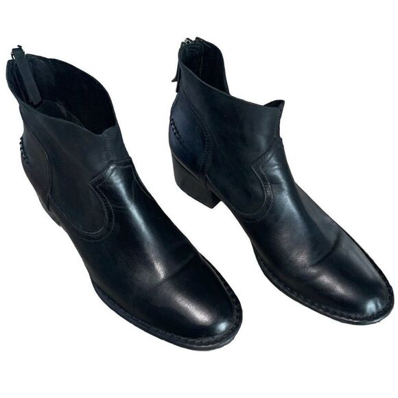 UGG Women's Bandara Leather‎ Stacked Heel Back Zipper Ankle Boot Black Size 8 - Picture 4 of 11